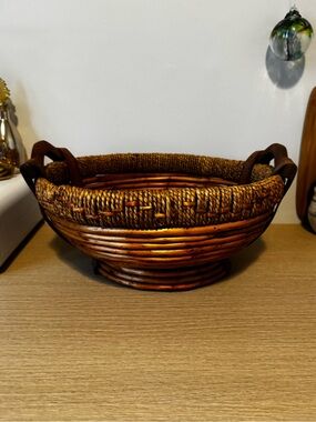 Handwoven Brown Wicker Decorative Basket